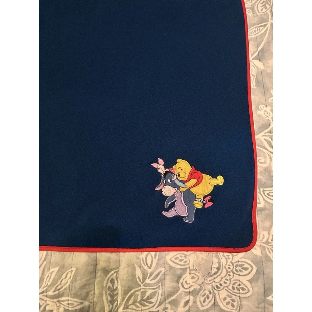 Vintage iDisney Store Winnie the Pooh Eeyore Piglet Blue Fleece Blanket 50x60
